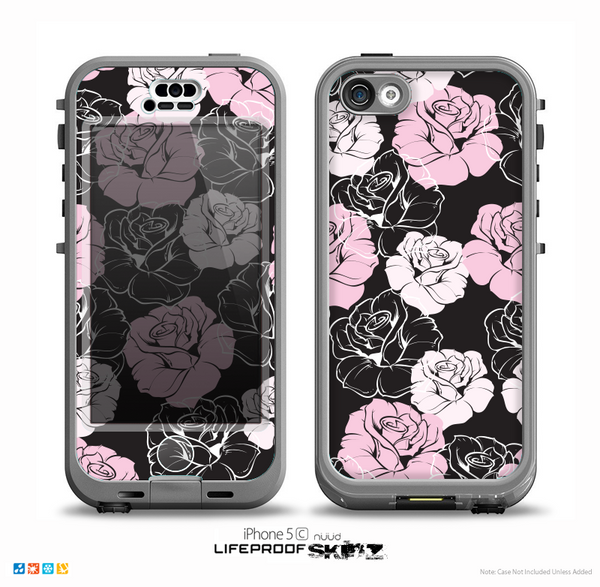 The Pink and Black Rose Pattern V3 Skin for the iPhone 5c nüüd LifeProof Case