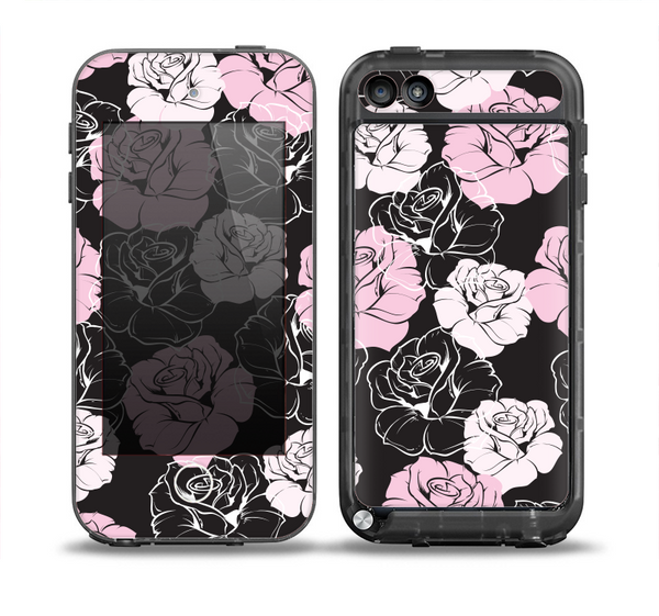 The Pink and Black Rose Pattern V3 Skin for the iPod Touch 5th Generation frē LifeProof Case