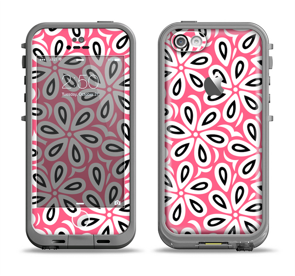 The Pink and Black Vector Floral Pattern Apple iPhone 5c LifeProof Fre Case Skin Set