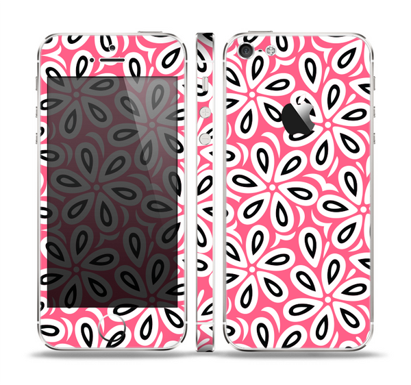 The Pink and Black Vector Floral Pattern Skin Set for the Apple iPhone 5