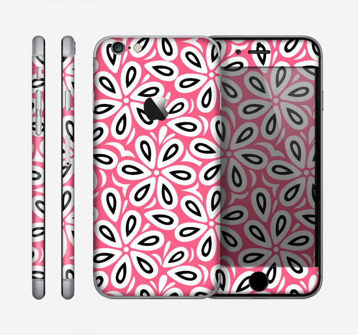 The Pink and Black Vector Floral Pattern Skin for the Apple iPhone 6