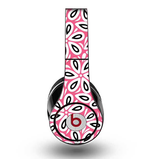 The Pink and Black Vector Floral Pattern Skin for the Original Beats by Dre Studio Headphones