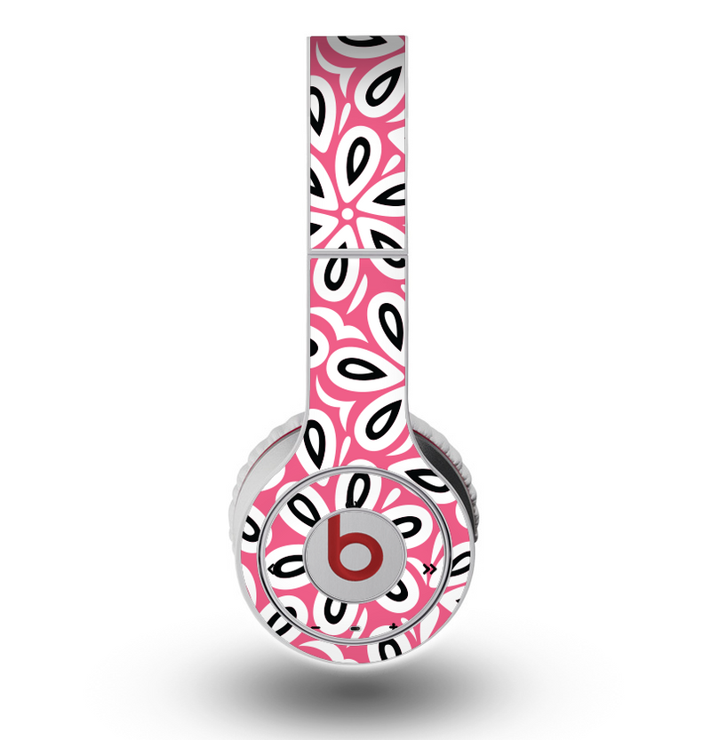 The Pink and Black Vector Floral Pattern Skin for the Original Beats by Dre Wireless Headphones