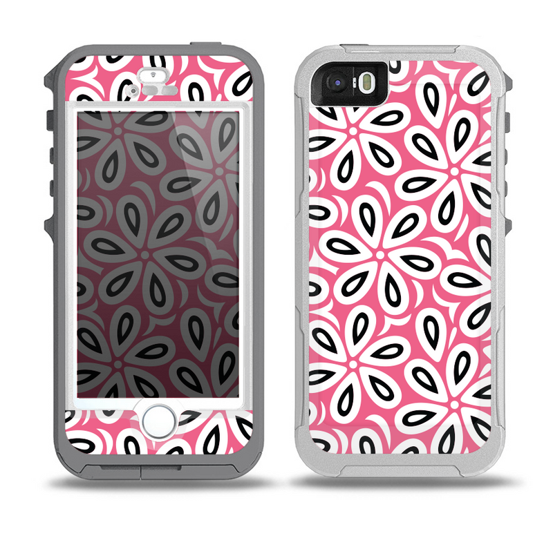 The Pink and Black Vector Floral Pattern Skin for the iPhone 5-5s OtterBox Preserver WaterProof Case