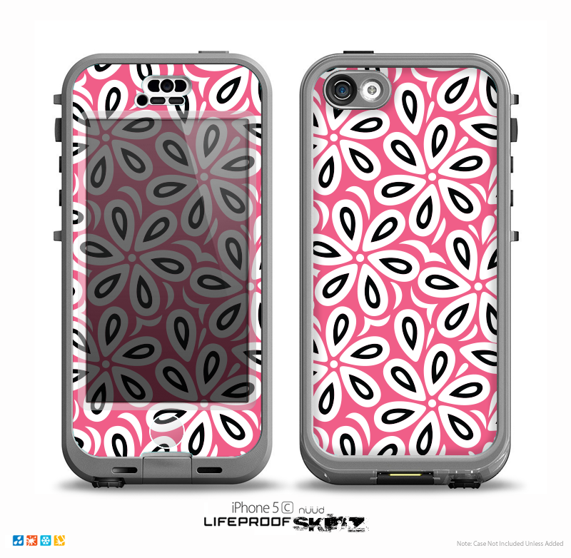 The Pink and Black Vector Floral Pattern Skin for the iPhone 5c nüüd LifeProof Case