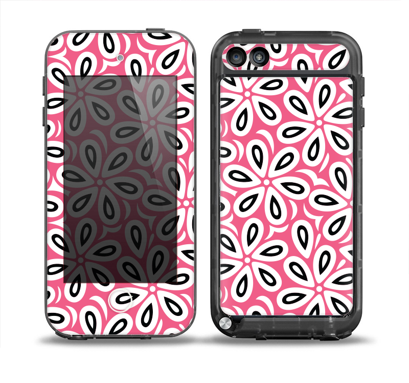 The Pink and Black Vector Floral Pattern Skin for the iPod Touch 5th Generation frē LifeProof Case