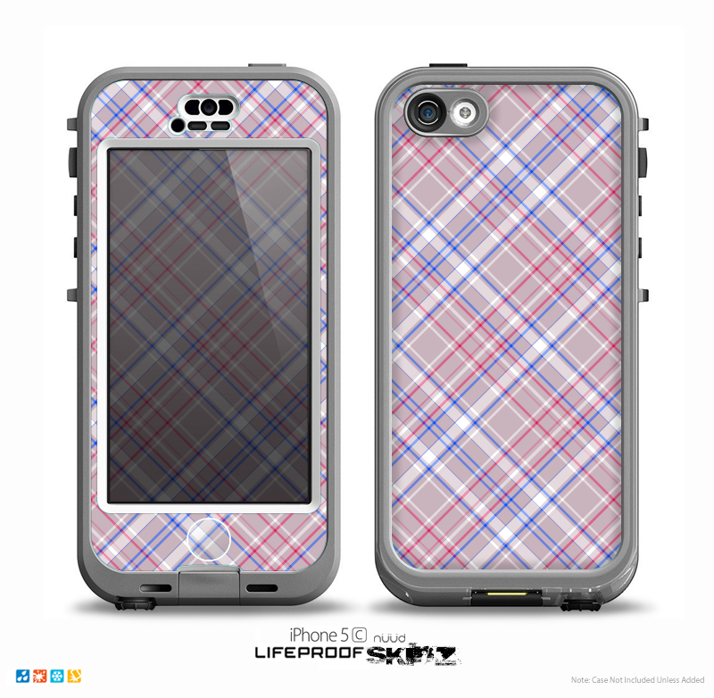 The Pink and Blue Layered Plaid Pattern V4 Skin for the iPhone 5c nüüd LifeProof Case