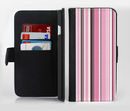 The Pink and Brown Fashion Stripes Ink-Fuzed Leather Folding Wallet Credit-Card Case for the Apple iPhone 6/6s, 6/6s Plus, 5/5s and 5c