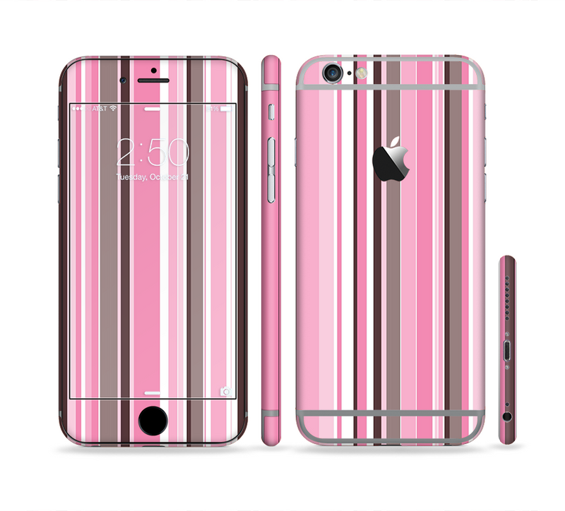 The Pink and Brown Fashion Stripes Sectioned Skin Series for the Apple iPhone 6s
