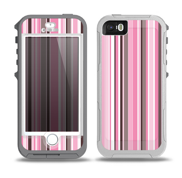 The Pink and Brown Fashion Stripes Skin for the iPhone 5-5s OtterBox Preserver WaterProof Case