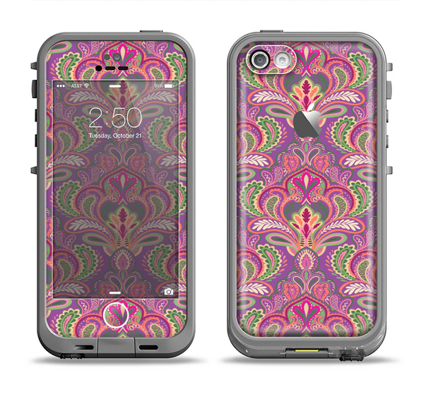 The Pink and Green Paisley Seamless Pattern Apple iPhone 5c LifeProof Fre Case Skin Set