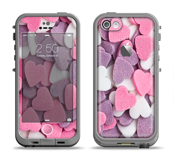 The Pink and Purple Candy Hearts Apple iPhone 5c LifeProof Fre Case Skin Set