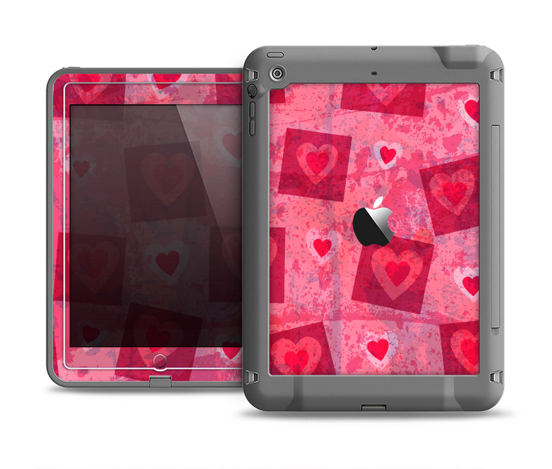 The Pink and Red Hearts in Blocks Apple iPad Air LifeProof Fre Case Skin Set