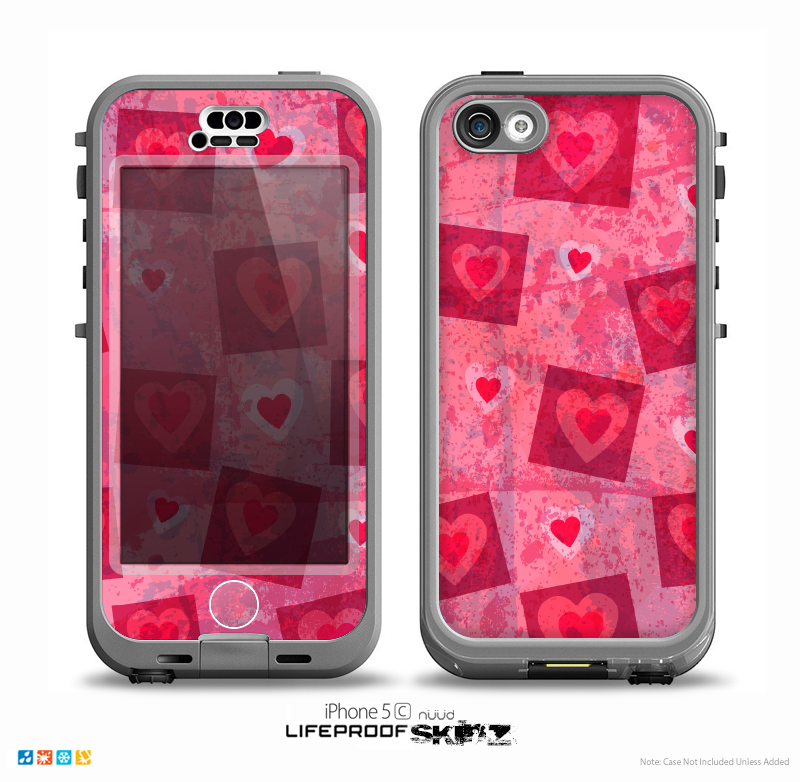 The Pink and Red Hearts in Blocks Skin for the iPhone 5c nüüd LifeProof Case