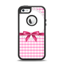 The Pink and White Plaid with Lace and Ribbon Apple iPhone 5-5s Otterbox Defender Case Skin Set