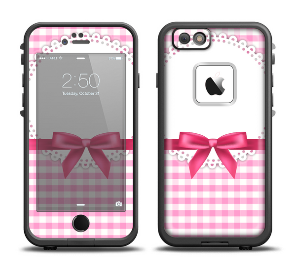The Pink and White Plaid with Lace and Ribbon Apple iPhone 6 LifeProof Fre Case Skin Set