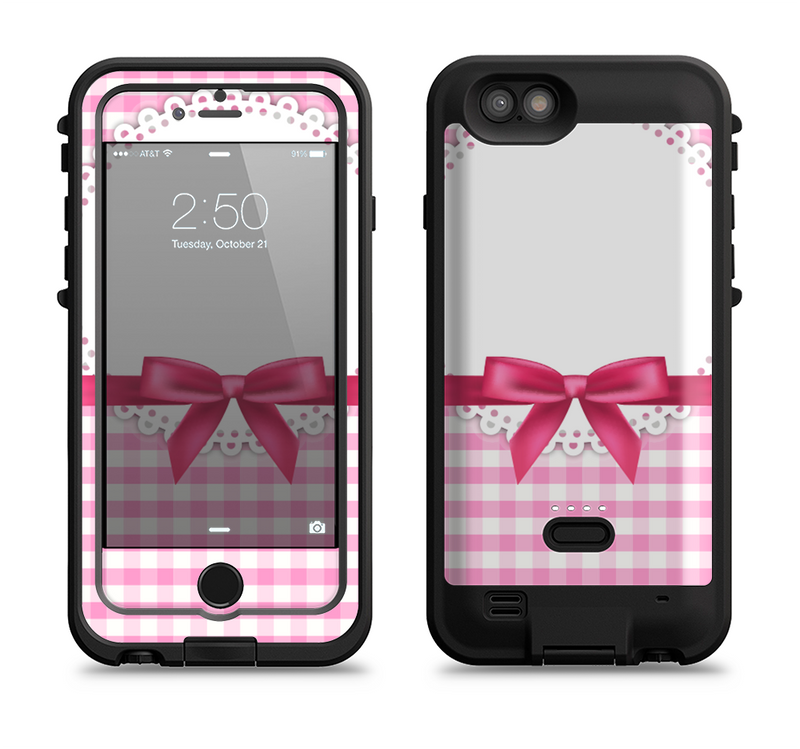 The Pink and White Plaid with Lace and Ribbon Apple iPhone 6/6s LifeProof Fre POWER Case Skin Set