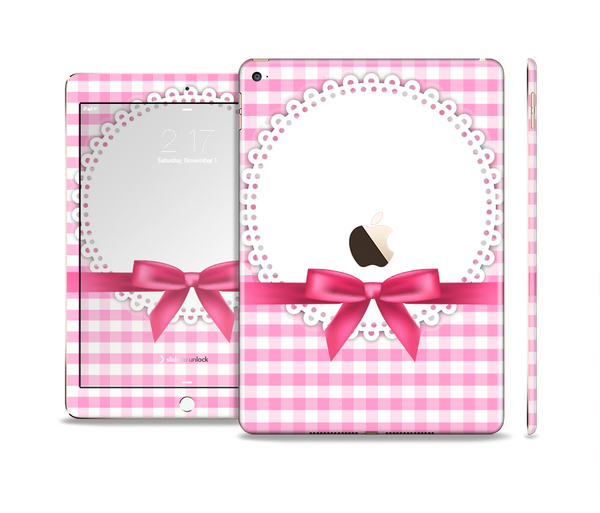 The Pink and White Plaid with Lace and Ribbon Skin Set for the Apple iPad Pro
