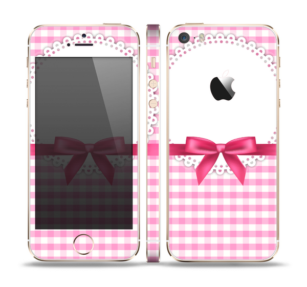 The Pink and White Plaid with Lace and Ribbon Skin Set for the Apple iPhone 5s