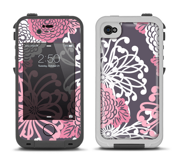The Pink and White Solid Flowers Apple iPhone 4-4s LifeProof Fre Case Skin Set