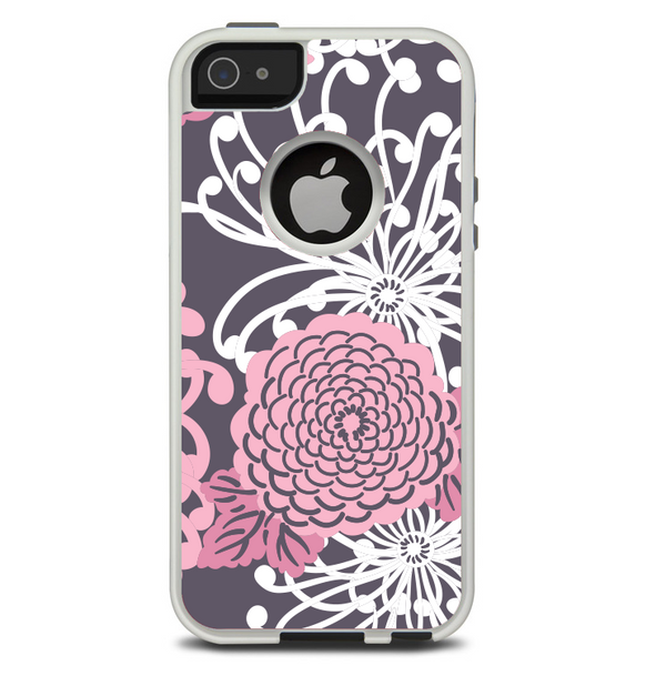The Pink and White Solid Flowers Skin For The iPhone 5-5s Otterbox Commuter Case