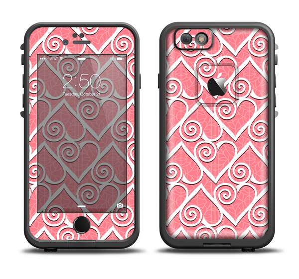 The Pink and White Swirly Heart Design Apple iPhone 6 LifeProof Fre Case Skin Set