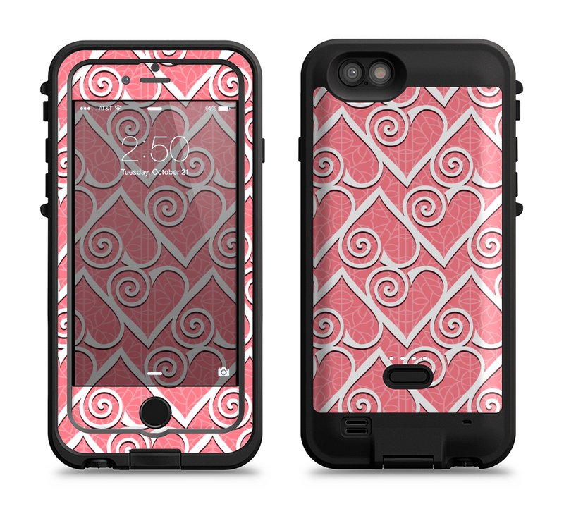 The Pink and White Swirly Heart Design Apple iPhone 6/6s LifeProof Fre POWER Case Skin Set