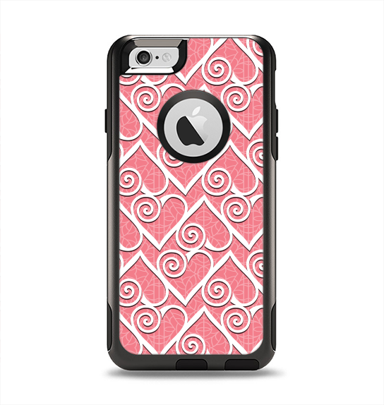 The Pink and White Swirly Heart Design Apple iPhone 6 Otterbox Commuter Case Skin Set