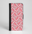 The Pink and White Swirly Heart Design Ink-Fuzed Leather Folding Wallet Case for the iPhone 6/6s, 6/6s Plus, 5/5s and 5c