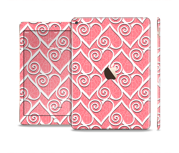 The Pink and White Swirly Heart Design Skin Set for the Apple iPad Pro
