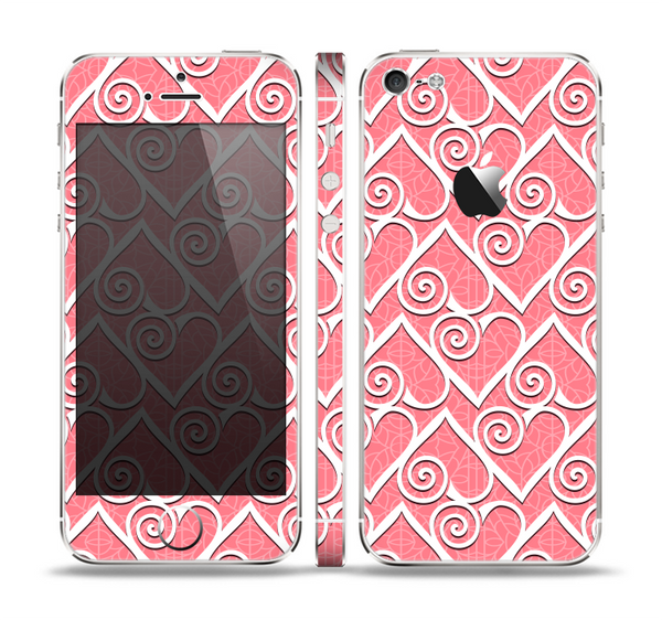 The Pink and White Swirly Heart Design Skin Set for the Apple iPhone 5