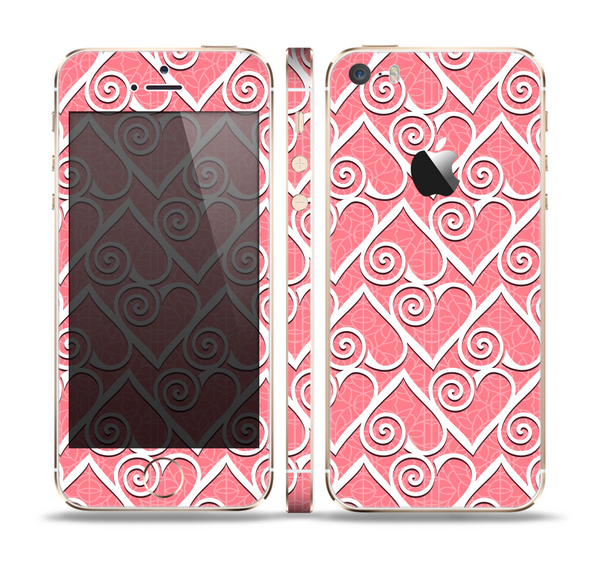 The Pink and White Swirly Heart Design Skin Set for the Apple iPhone 5s