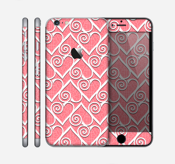 The Pink and White Swirly Heart Design Skin for the Apple iPhone 6 Plus