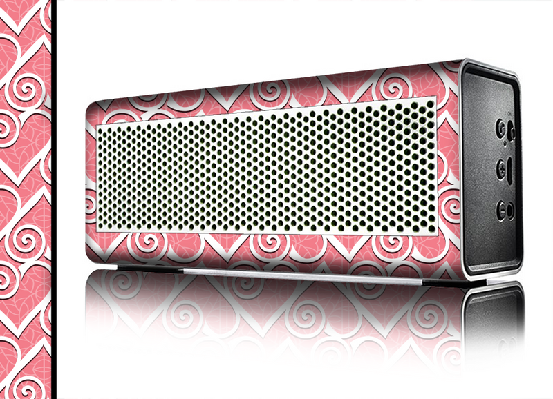 The Pink and White Swirly Heart Design Skin for the Braven 570 Wireless Bluetooth Speaker