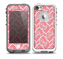 The Pink and White Swirly Heart Design Skin for the iPhone 5-5s fre LifeProof Case