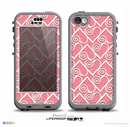 The Pink and White Swirly Heart Design Skin for the iPhone 5c nüüd LifeProof Case