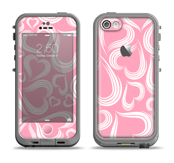 The Pink and White Vector Swirly Heart Pattern Apple iPhone 5c LifeProof Fre Case Skin Set