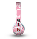 The Pink and White Vector Swirly Heart Pattern Skin for the Beats by Dre Mixr Headphones