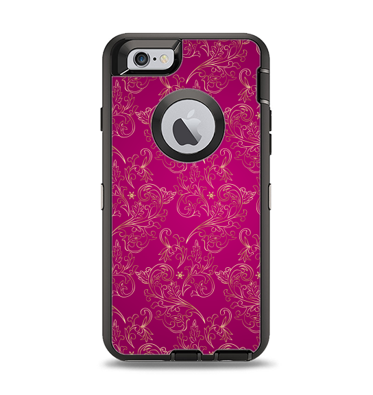 The Pink and Yellow Floral Vine Pattern Apple iPhone 6 Otterbox Defender Case Skin Set