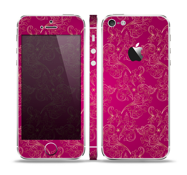 The Pink and Yellow Floral Vine Pattern Skin Set for the Apple iPhone 5
