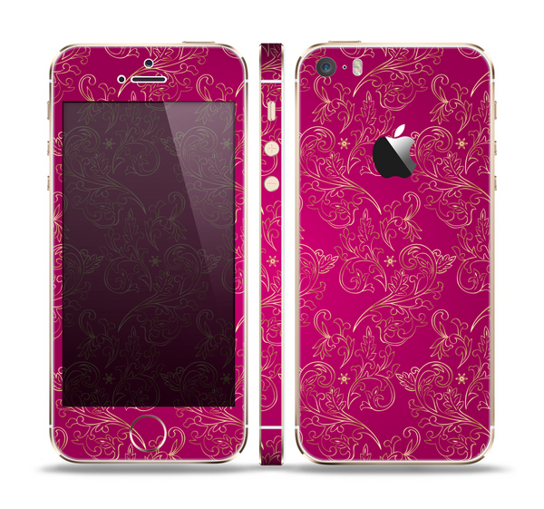 The Pink and Yellow Floral Vine Pattern Skin Set for the Apple iPhone 5s
