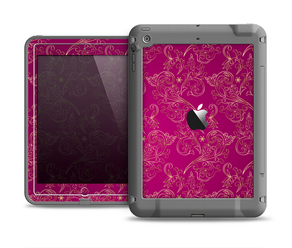 The Pink and Yellow Floral Vine Pattern Apple iPad Air LifeProof Fre Case Skin Set