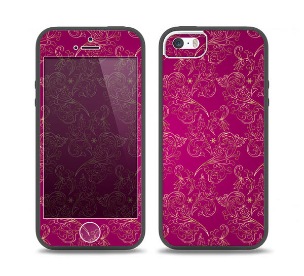 The Pink and Yellow Floral Vine Pattern Skin Set for the iPhone 5-5s Skech Glow Case