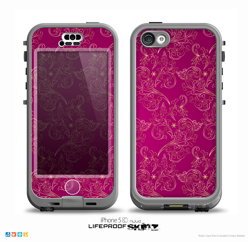 The Pink and Yellow Floral Vine Pattern Skin for the iPhone 5c nüüd LifeProof Case