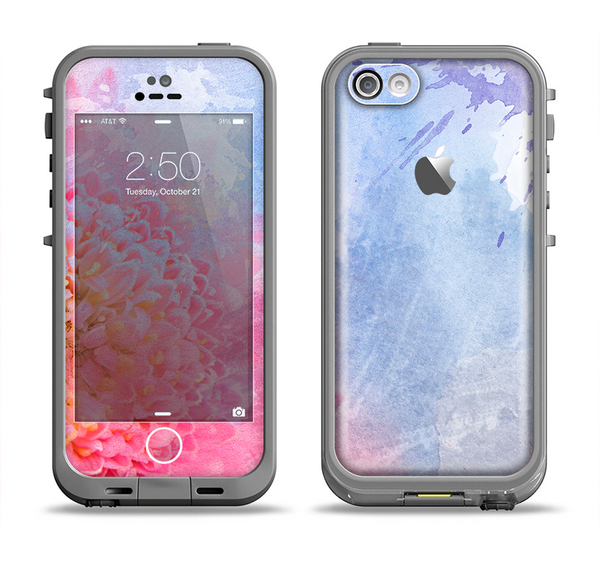 The Pink to Blue Faded Color Floral Apple iPhone 5c LifeProof Fre Case Skin Set