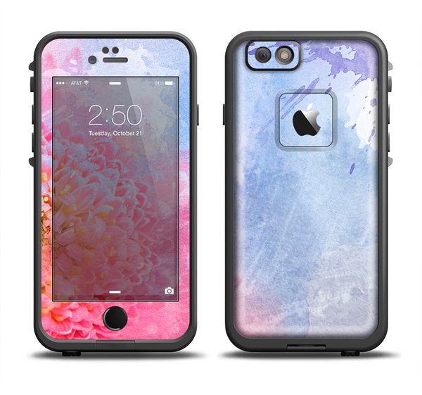 The Pink to Blue Faded Color Floral Apple iPhone 6 LifeProof Fre Case Skin Set