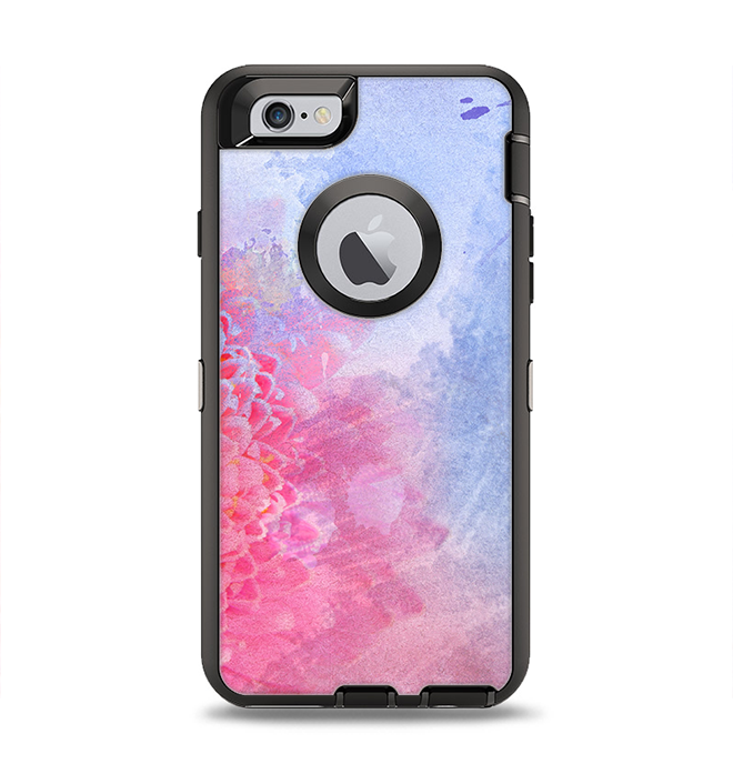 The Pink to Blue Faded Color Floral Apple iPhone 6 Otterbox Defender Case Skin Set
