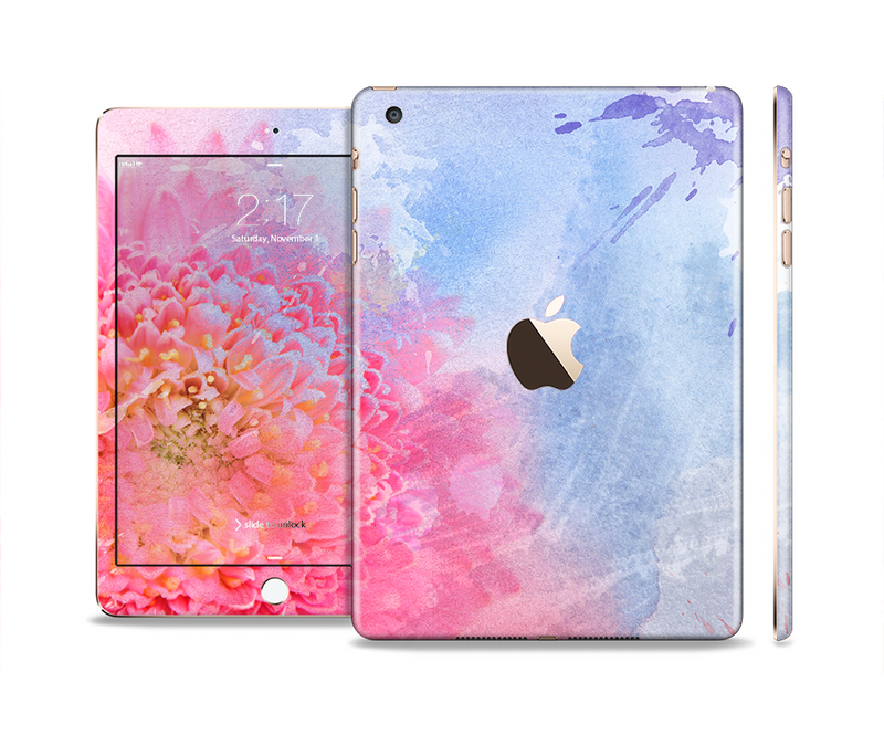 The Pink to Blue Faded Color Floral Full Body Skin Set for the Apple iPad Mini 3