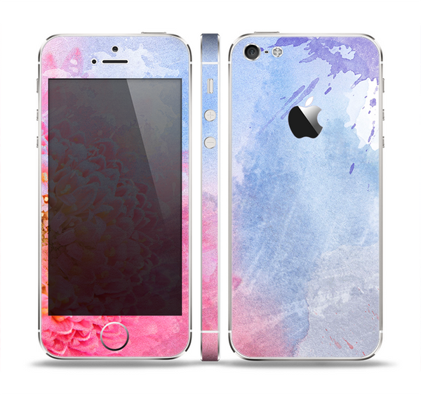 The Pink to Blue Faded Color Floral Skin Set for the Apple iPhone 5