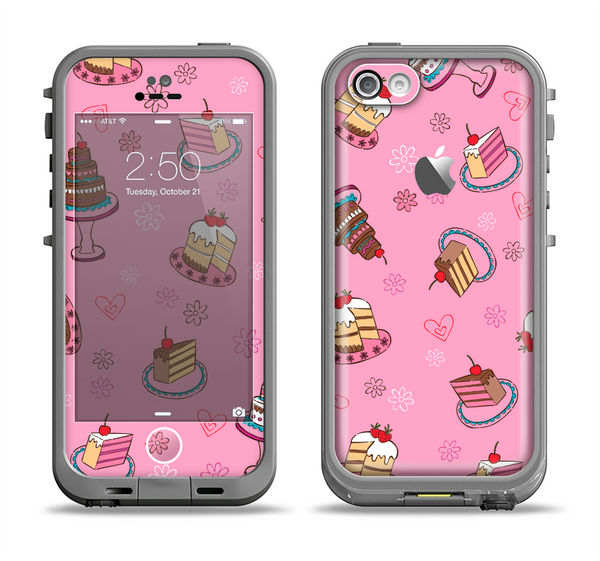 The Pink with Yummy Cakes Apple iPhone 5c LifeProof Fre Case Skin Set